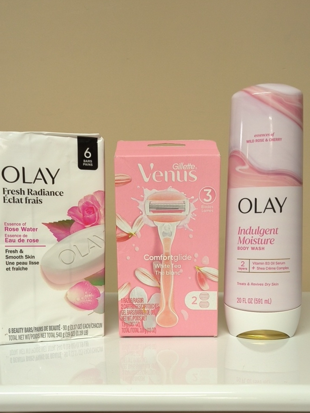 OLAY Indulgent Moisture Body Wash & Rose Radiance Soap - Pink and White